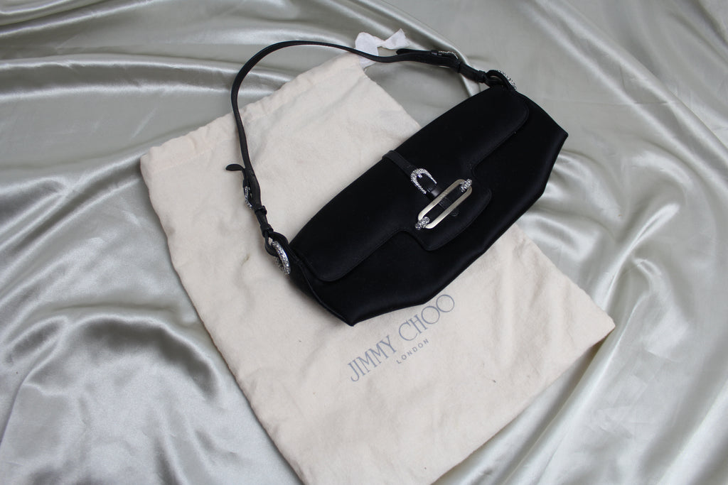 Jimmy Choo Black Satin Evening Shoulder Bag