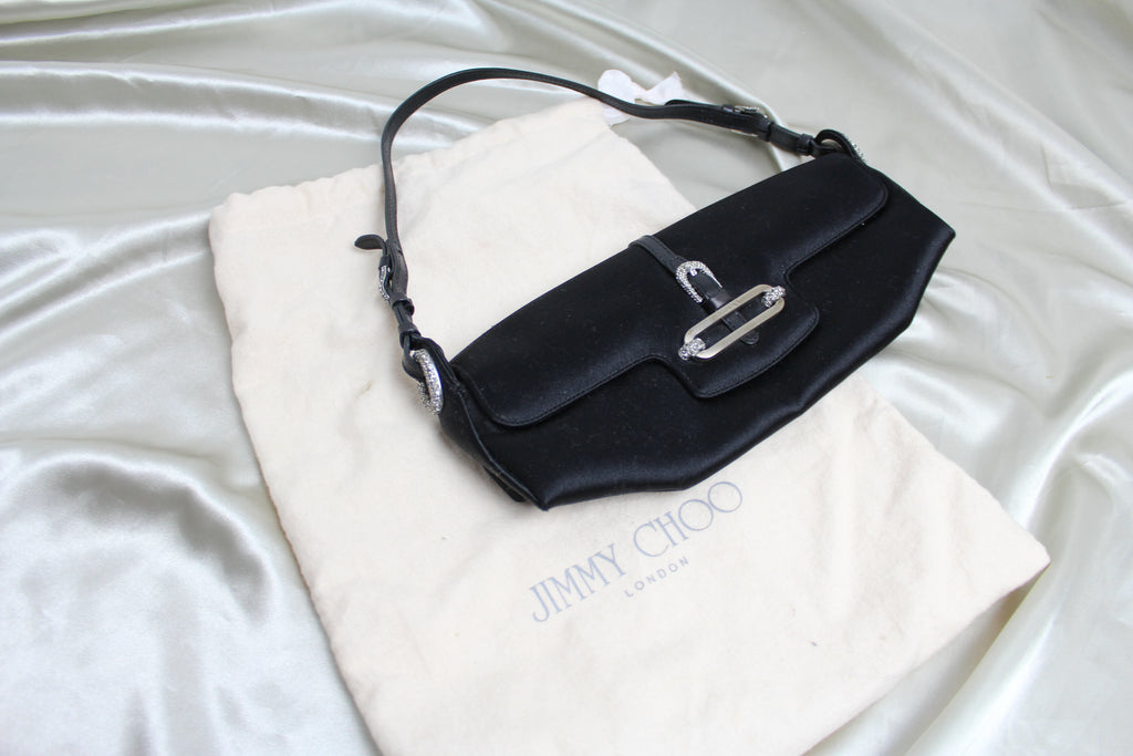 Jimmy Choo Black Satin Evening Shoulder Bag