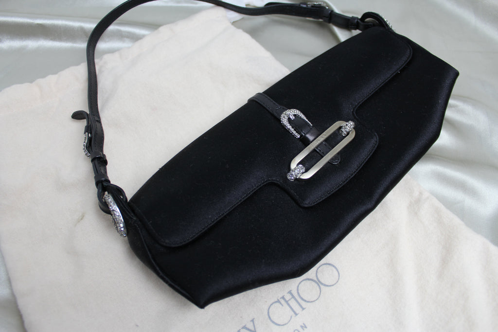 Jimmy Choo Black Satin Evening Shoulder Bag