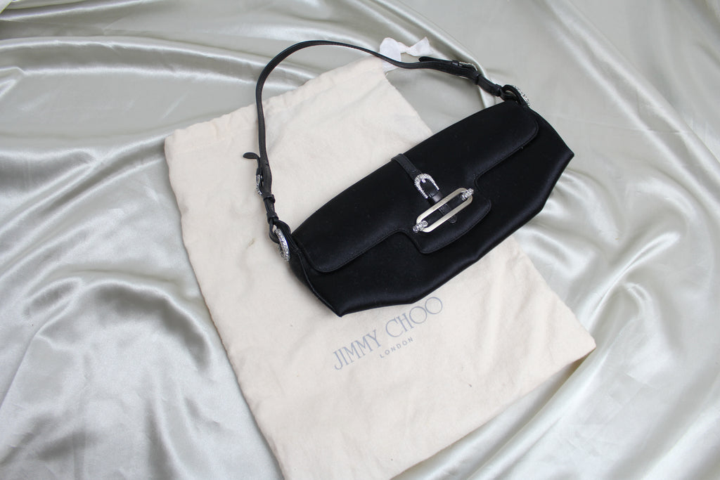 Jimmy Choo Black Satin Evening Shoulder Bag