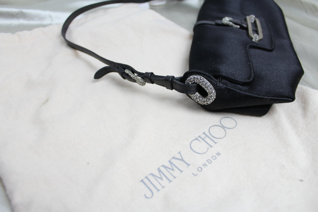 Jimmy Choo Black Satin Evening Shoulder Bag
