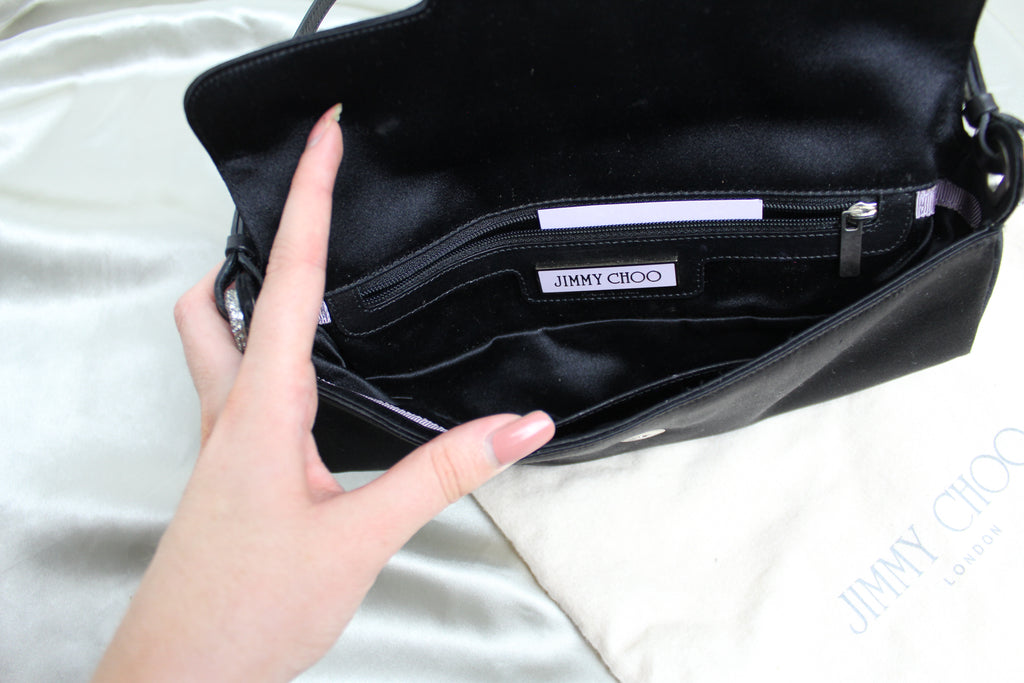 Jimmy Choo Black Satin Evening Shoulder Bag