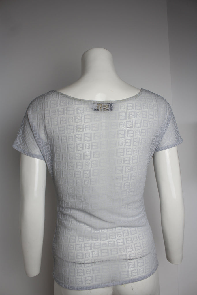 Fendi Grey Zucca Semi Sheer Ruched Top S-M