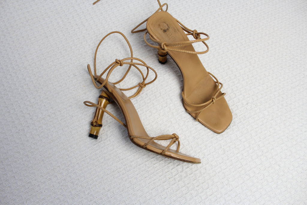 Gucci by Tom Ford Spring 2002 Tan Bamboo Heels 37