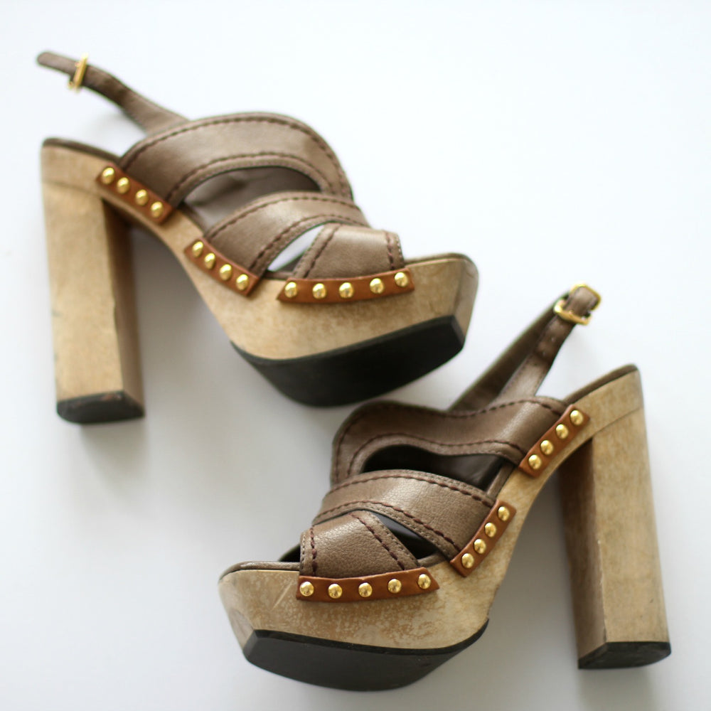 Miu Miu Wooden and Leather Heels UK 5