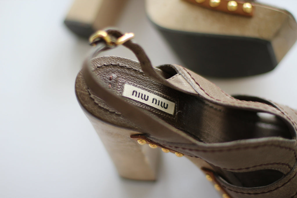 Miu Miu Wooden and Leather Heels UK 5