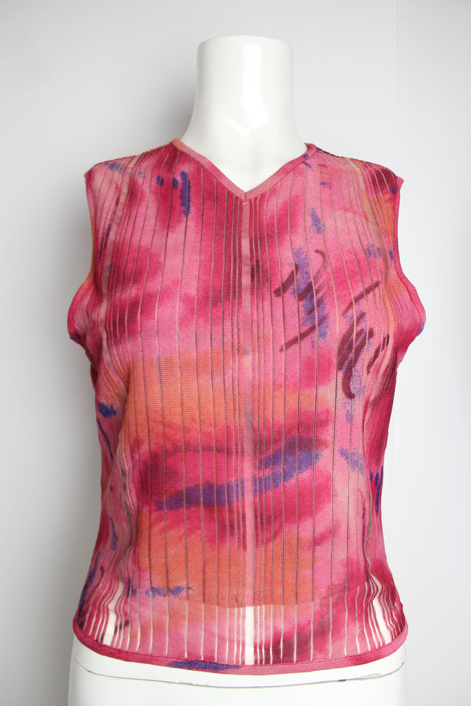 Christian Dior Pink Pattern Knit Vest Top - Small