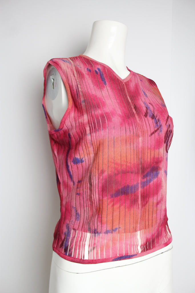 Christian Dior Pink Pattern Knit Vest Top - Small