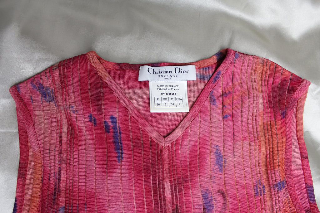Christian Dior Pink Pattern Knit Vest Top - Small