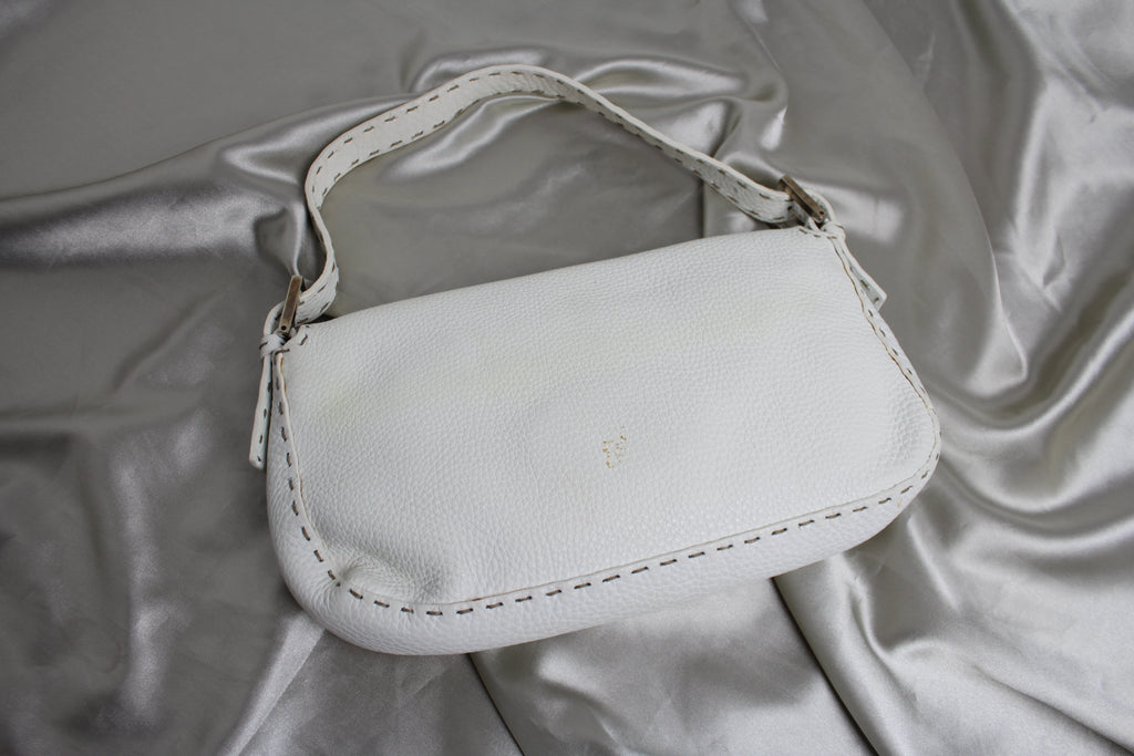 Fendi White Leather Selleria Mamma Baguette Bag