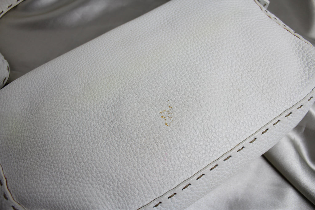 Fendi White Leather Selleria Mamma Baguette Bag