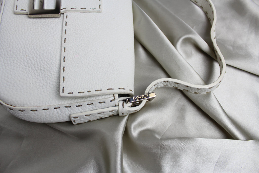 Fendi White Leather Selleria Mamma Baguette Bag