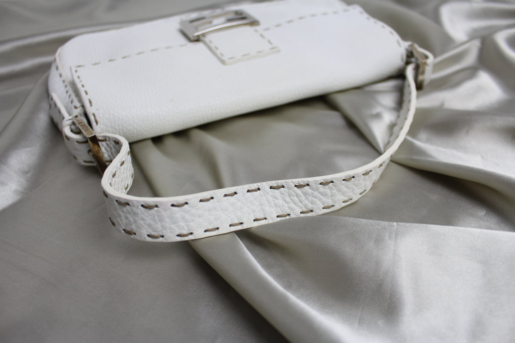 Fendi White Leather Selleria Mamma Baguette Bag