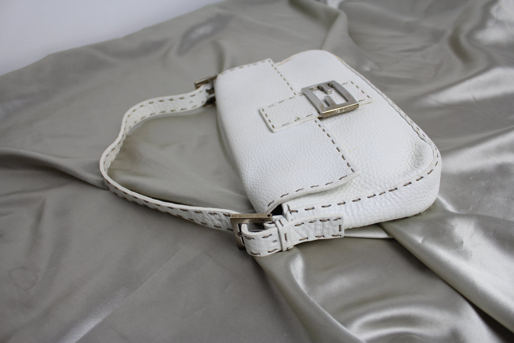 Fendi White Leather Selleria Mamma Baguette Bag