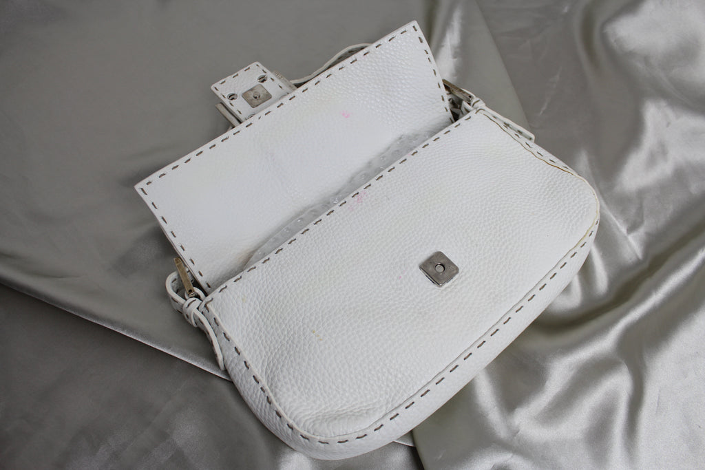 Fendi White Leather Selleria Mamma Baguette Bag