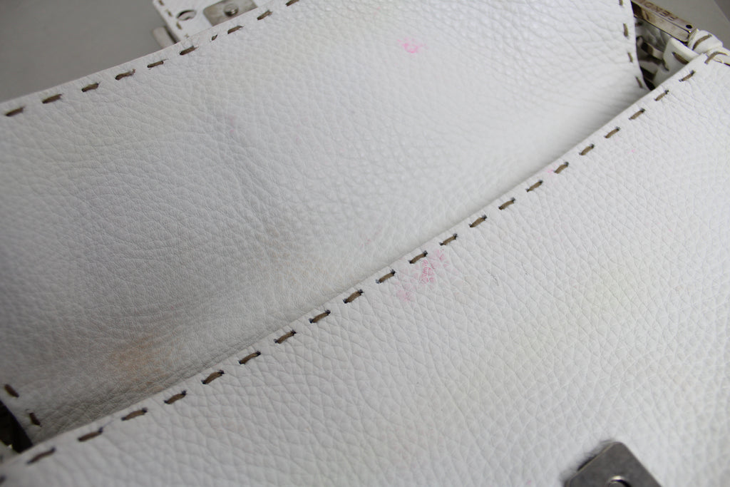 Fendi White Leather Selleria Mamma Baguette Bag