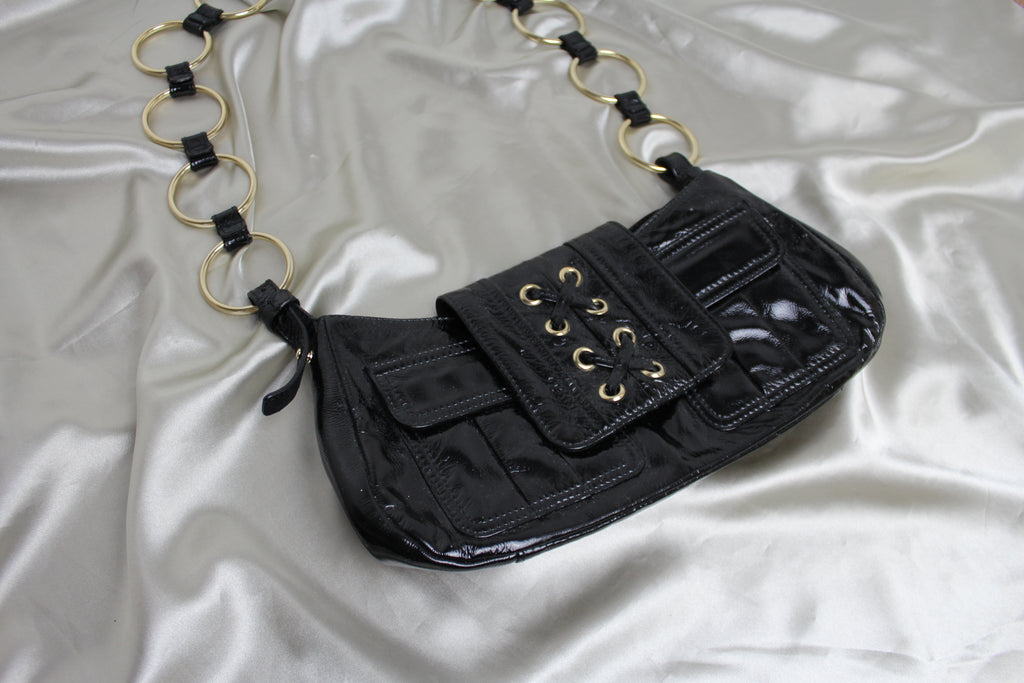 Yves Saint Laurent Black Patent Leather Chain Shoulder Bag