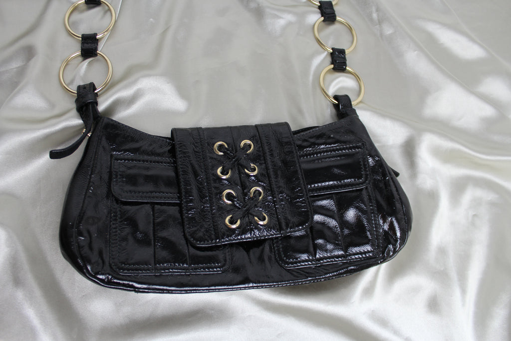 Yves Saint Laurent Black Patent Leather Chain Shoulder Bag