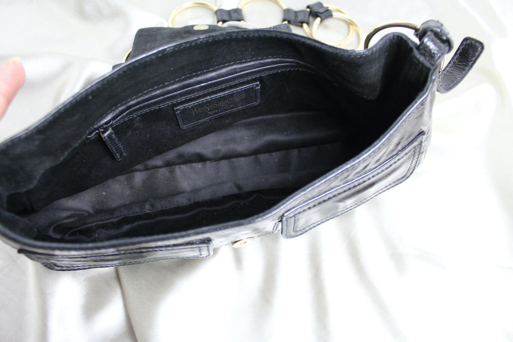 Yves Saint Laurent Black Patent Leather Chain Shoulder Bag