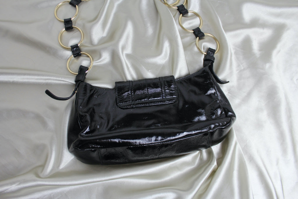 Yves Saint Laurent Black Patent Leather Chain Shoulder Bag