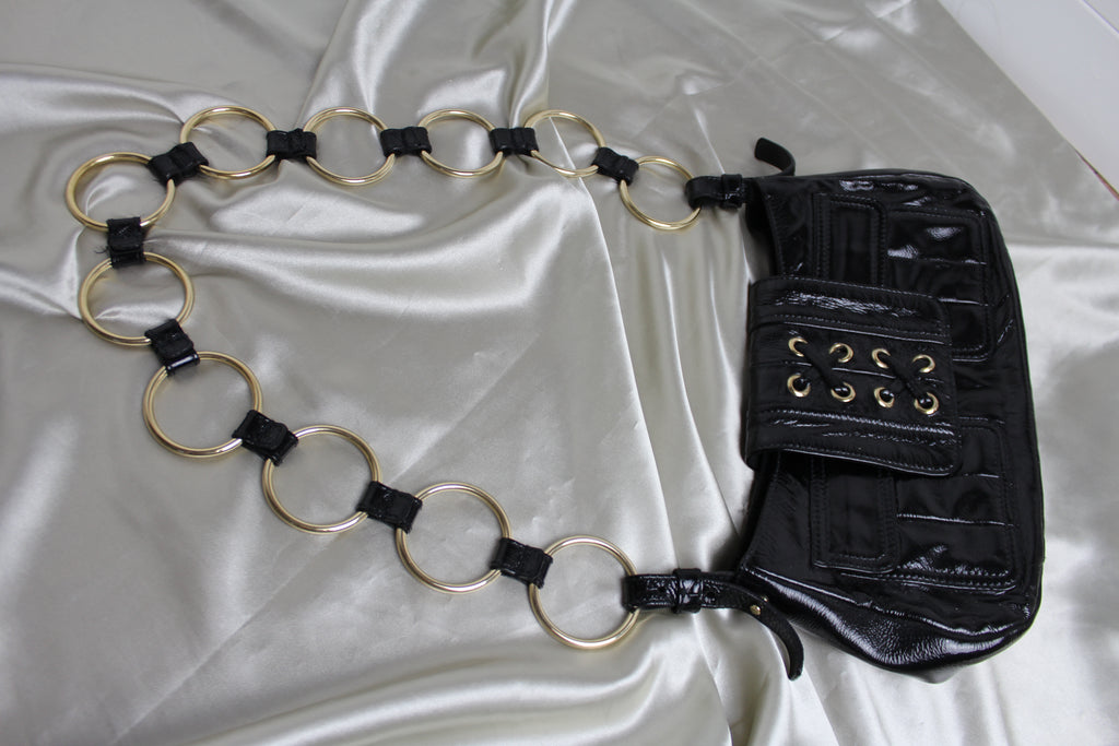 Yves Saint Laurent Black Patent Leather Chain Shoulder Bag