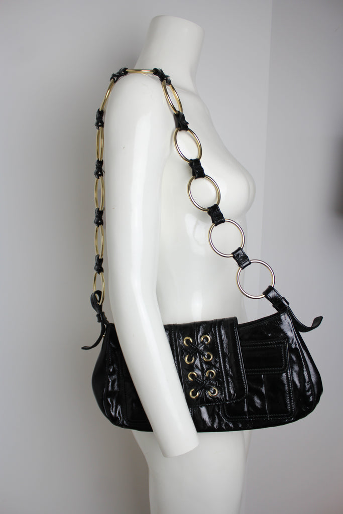 Yves Saint Laurent Black Patent Leather Chain Shoulder Bag