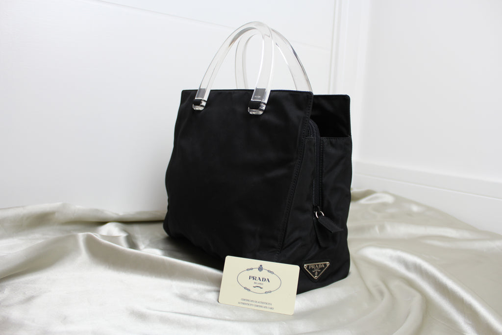 Prada Black Nylon Tessuto & Plex Tote Bag