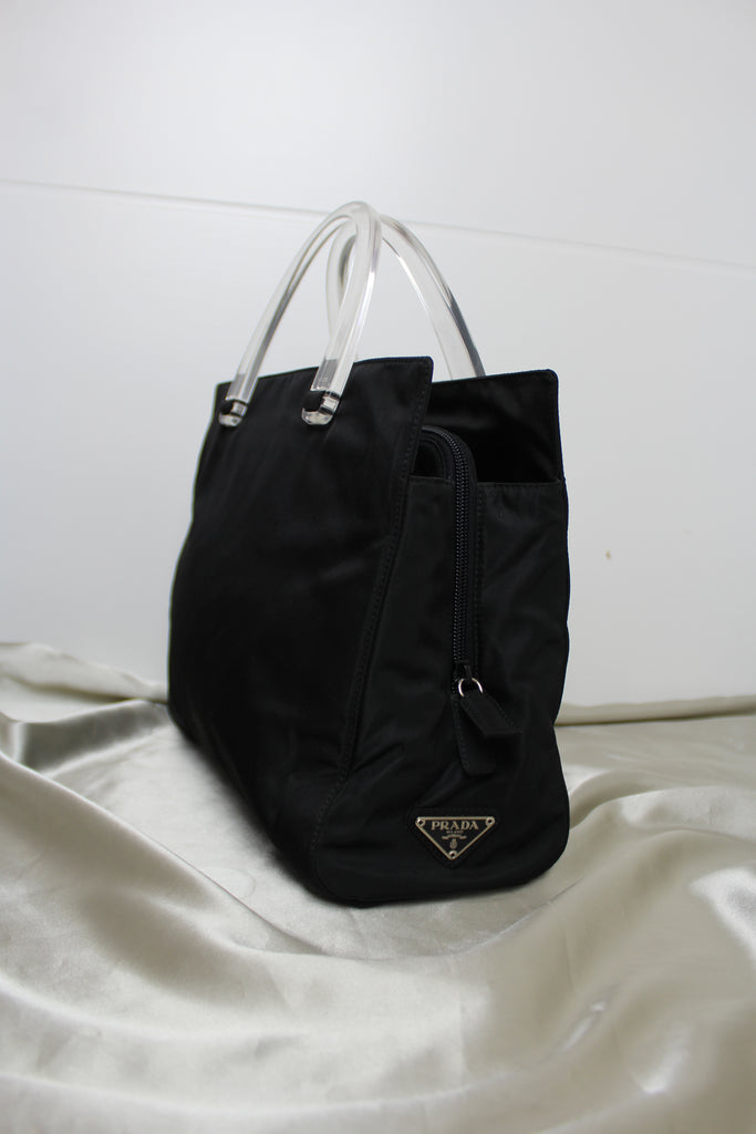 Prada Black Nylon Tessuto & Plex Tote Bag