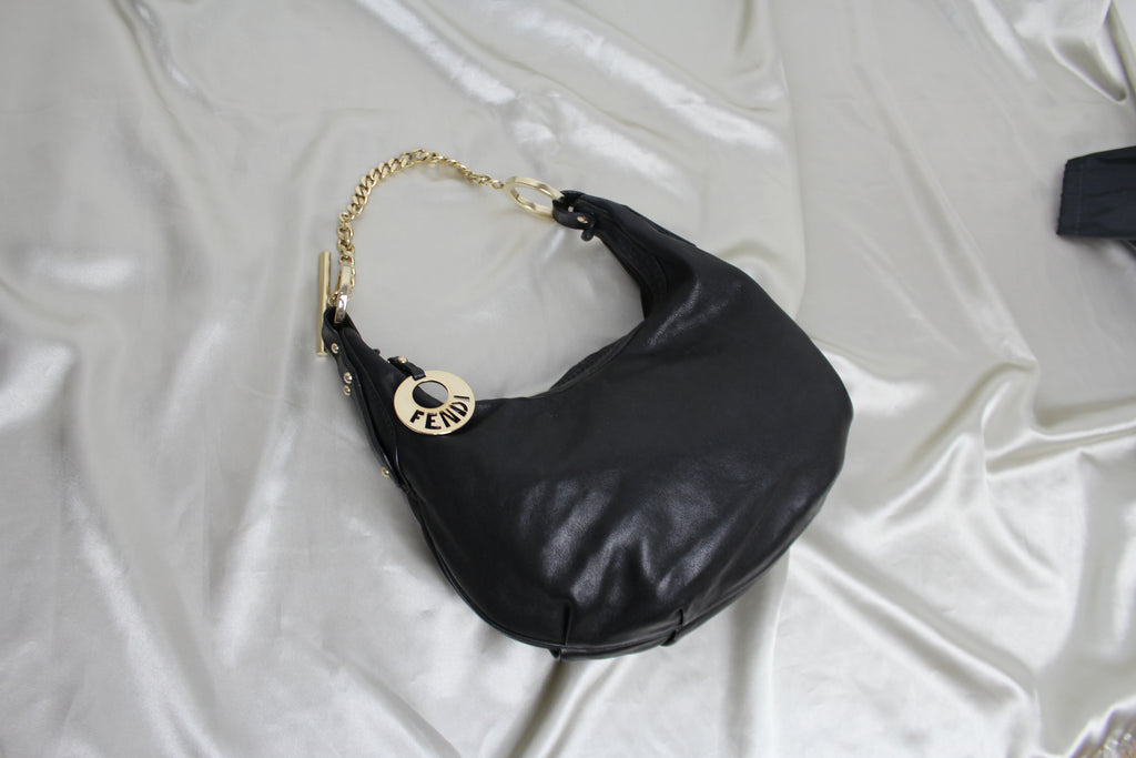 Fendi Black Leather 'Chef Chain' Hobo Bag