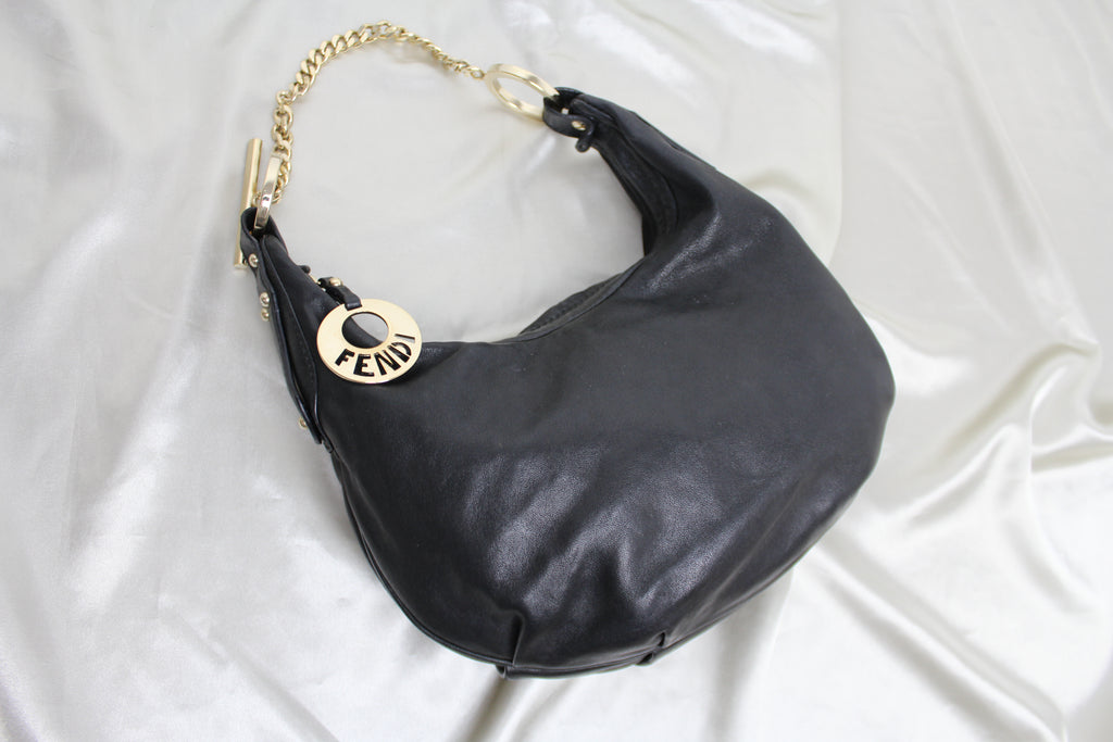 Fendi Black Leather 'Chef Chain' Hobo Bag