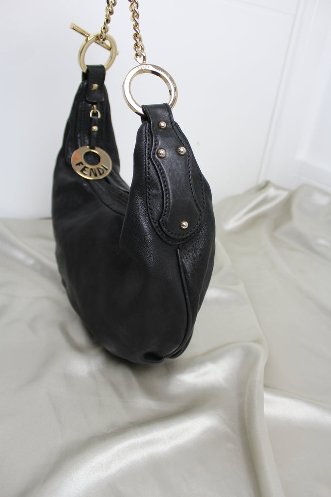 Fendi Black Leather 'Chef Chain' Hobo Bag