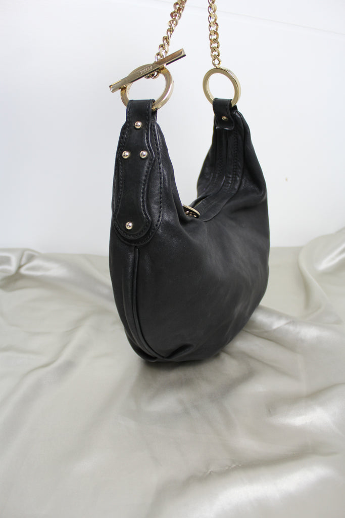 Fendi Black Leather 'Chef Chain' Hobo Bag