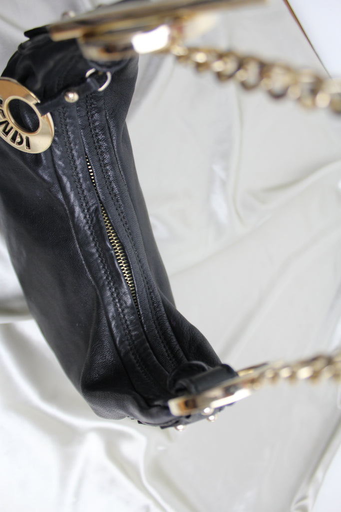 Fendi Black Leather 'Chef Chain' Hobo Bag