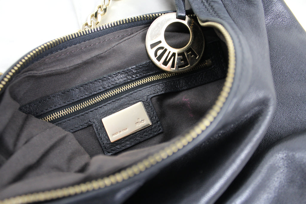 Fendi Black Leather 'Chef Chain' Hobo Bag