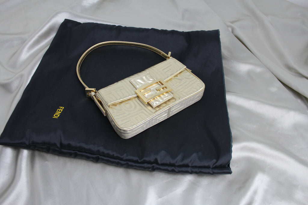Fendi Gold Embossed Mini Baguette Bag
