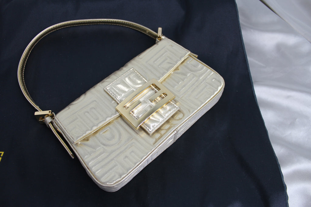 Fendi Gold Embossed Mini Baguette Bag