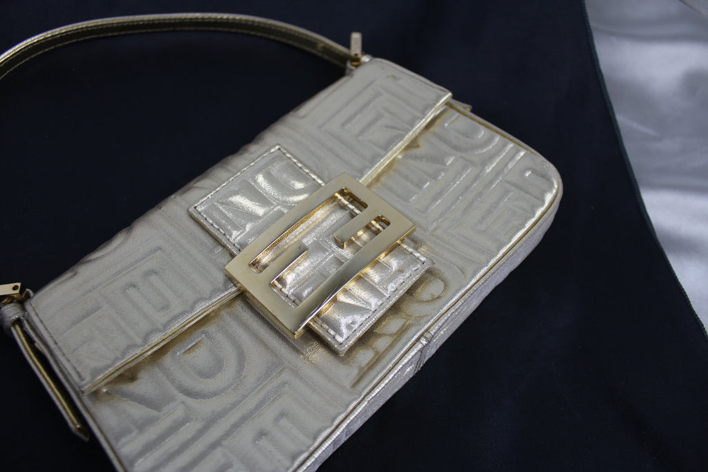 Fendi Gold Embossed Mini Baguette Bag