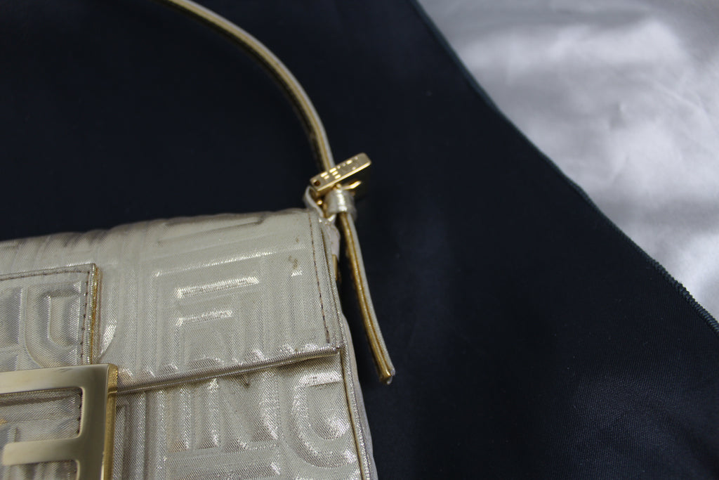 Fendi Gold Embossed Mini Baguette Bag