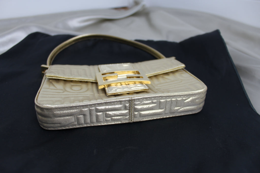 Fendi Gold Embossed Mini Baguette Bag