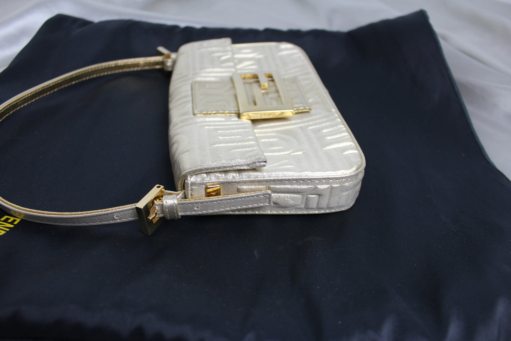 Fendi Gold Embossed Mini Baguette Bag