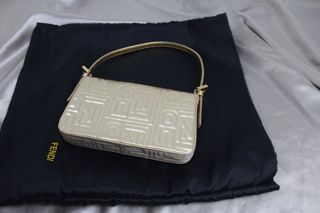 Fendi Gold Embossed Mini Baguette Bag
