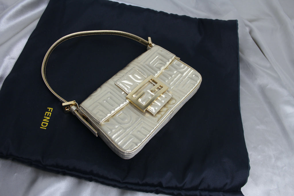 Fendi Gold Embossed Mini Baguette Bag