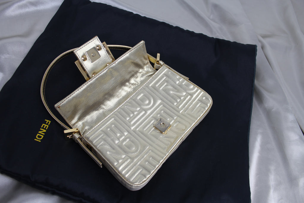 Fendi Gold Embossed Mini Baguette Bag