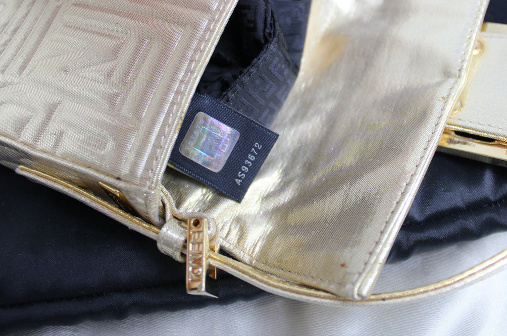 Fendi Gold Embossed Mini Baguette Bag