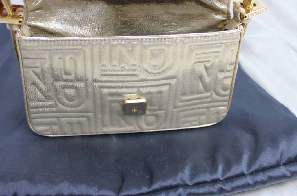 Fendi Gold Embossed Mini Baguette Bag