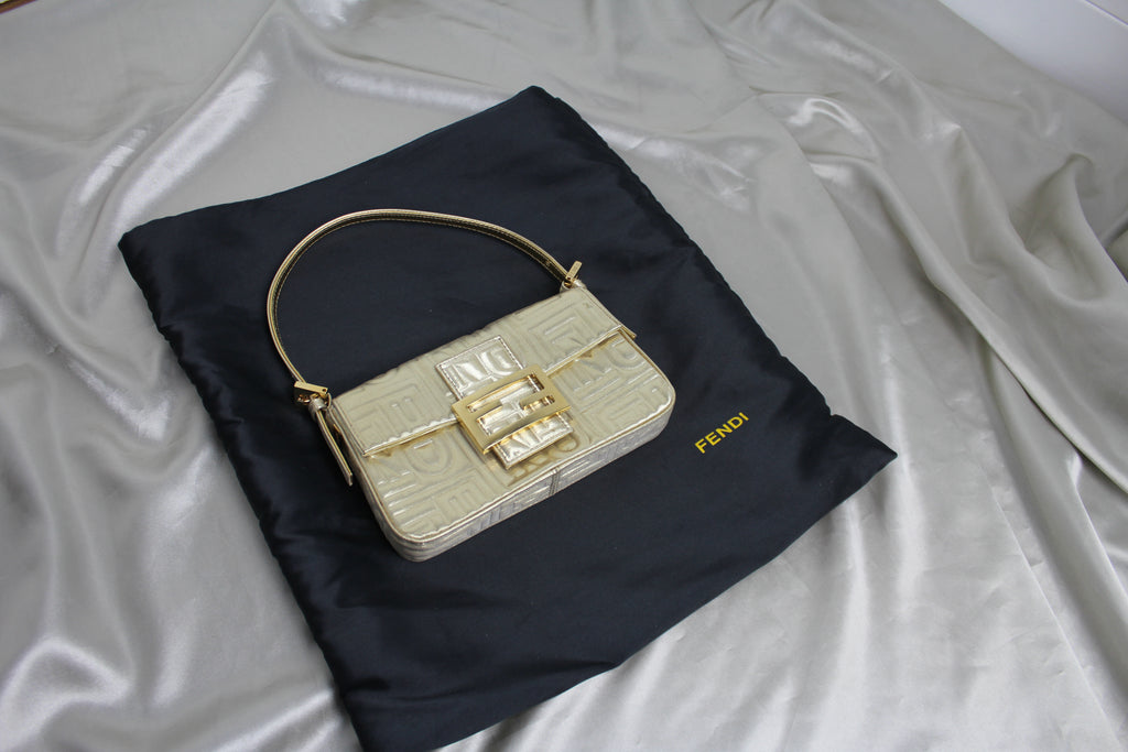 Fendi Gold Embossed Mini Baguette Bag