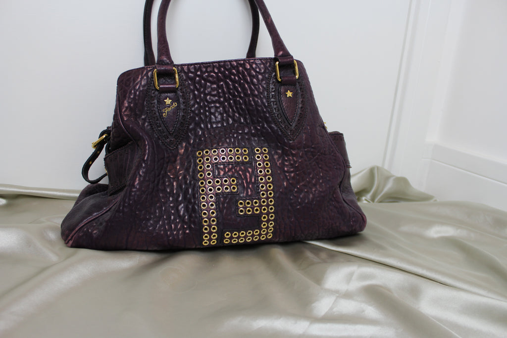 Fendi Purple Leather Studded Du Jour Bag