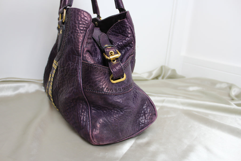 Fendi Purple Leather Studded Du Jour Bag