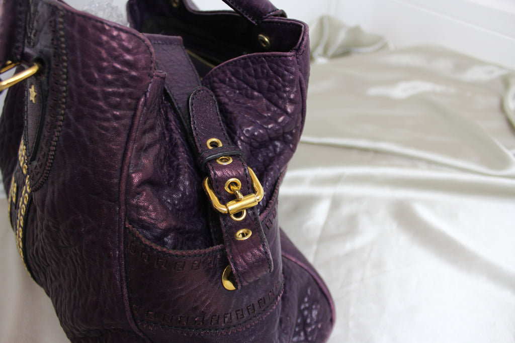 Fendi Purple Leather Studded Du Jour Bag