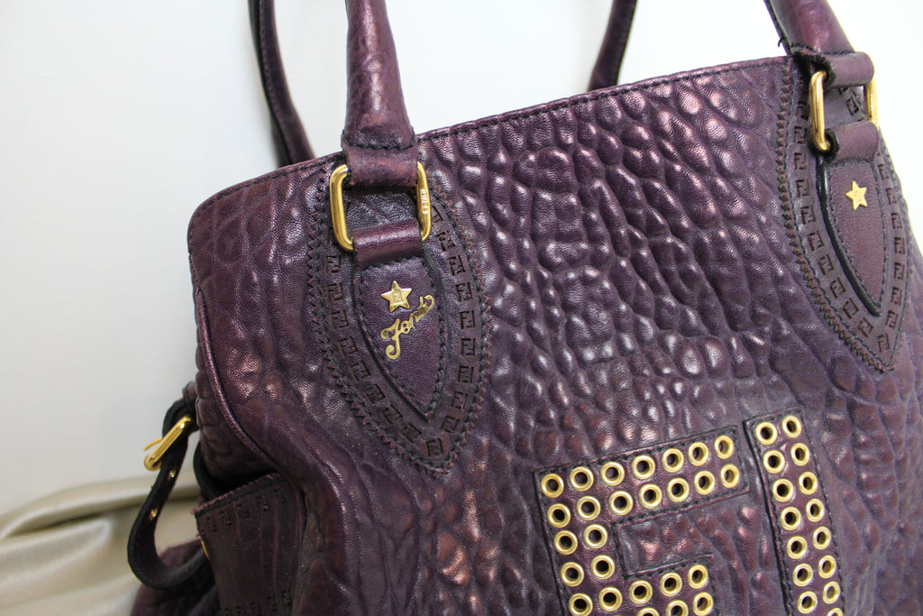 Fendi Purple Leather Studded Du Jour Bag